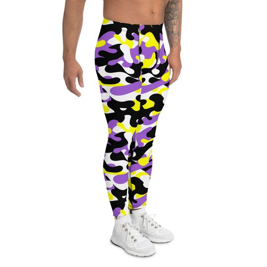 Nonbinary Camo Men's Leggings, Enby Camouflage Leggings