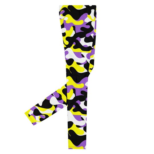 Nonbinary Camo Men's Leggings, Enby Camouflage Leggings