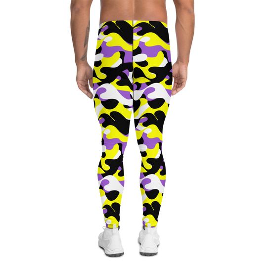 Nonbinary Camo Men's Leggings, Enby Camouflage Leggings