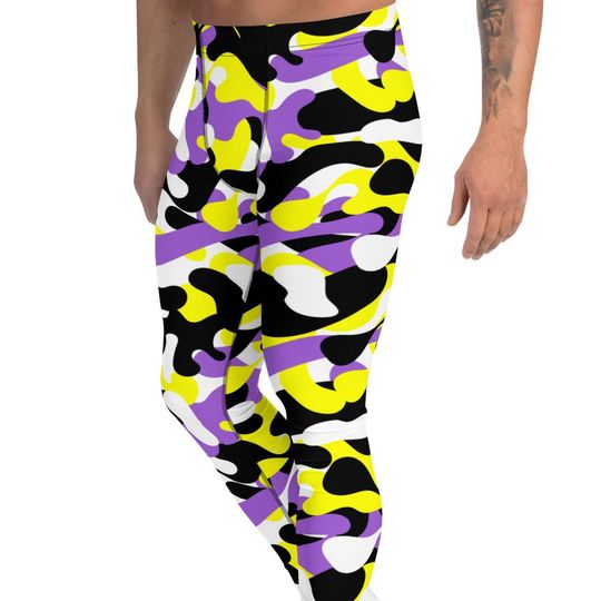 Nonbinary Camo Men's Leggings, Enby Camouflage Leggings