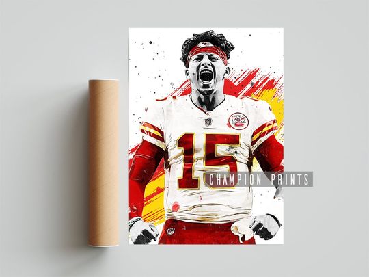 Patrick Mahomes Poster, Kansas City Chiefs Print, Kids gift, Gym, Man Cave Decoration, Basement, Boys Playroom Decor, Football Poster