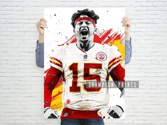 Patrick Mahomes Poster, Kansas City Chiefs Print, Kids gift, Gym, Man Cave Decoration, Basement, Boys Playroom Decor, Football Poster
