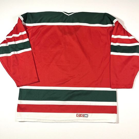 Vintage 1990s New Jersey Devils Christmas Jersey Medium Red Green CCM Maska