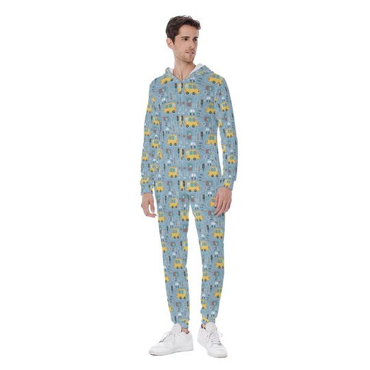 car Men's Hooded Jumpsuit, Pajamas Winter Warm