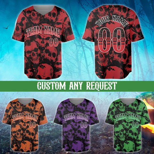 Personalized Skull Halloween Baseball Jersey, Custom Name Spooky Season Jersey