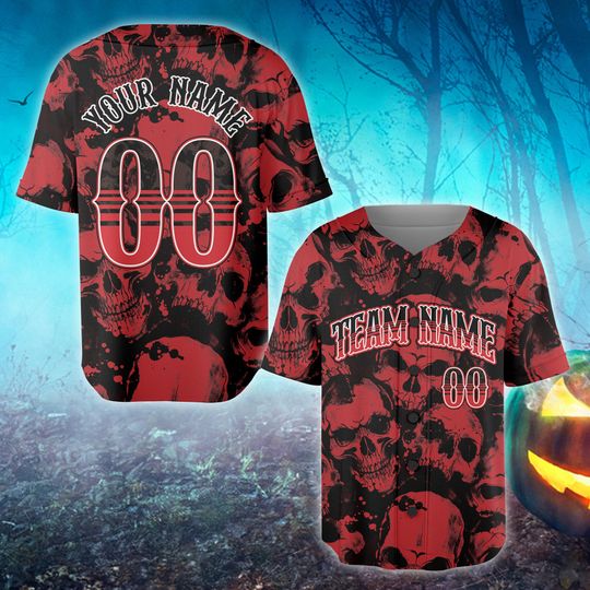 Personalized Skull Halloween Baseball Jersey, Custom Name Spooky Season Jersey