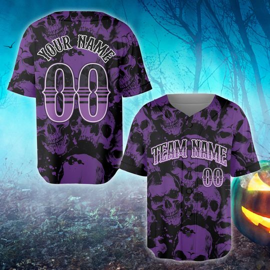 Personalized Skull Halloween Baseball Jersey, Custom Name Spooky Season Jersey