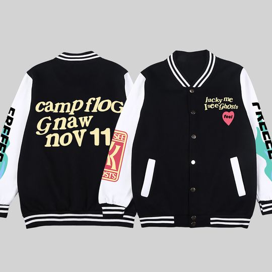 Kanye West Jacket For Men Hip Hop Street Baseball Uniform, Lucky Me I See Ghosts Fashion Print y2k Coat Warm Oversized Jackets