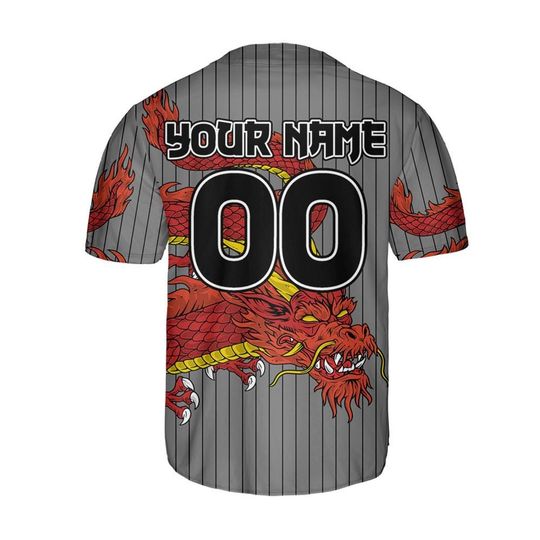 Personalize Team Name Devilish Dragon Striped Grey Color Baseball Jersey