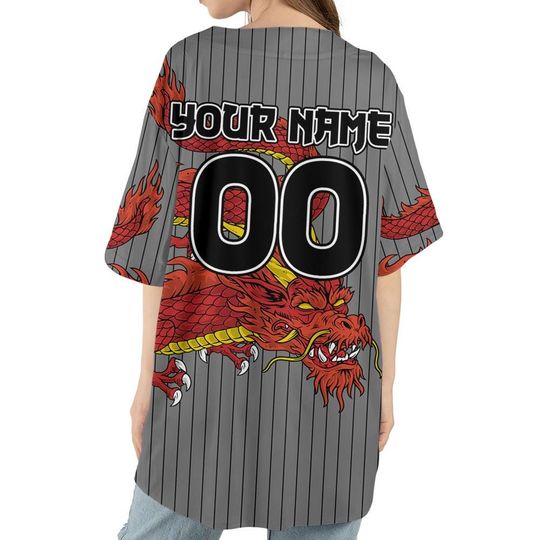 Personalize Team Name Devilish Dragon Striped Grey Color Baseball Jersey