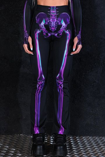 Purple Skeleton Flare Pants, Halloween pants, skeleton flare leggings for women, two piece Halloween costume, rave outfit, Halloween outfit