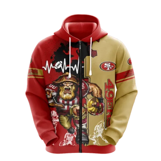 San Francisco 49ers Men Full Zip Hoodie Jacket Sports Hooded Sweatshirt Coat Top