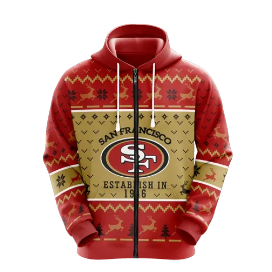 San Francisco 49ers Men Full Zip Hoodie Jacket Sports Hooded Sweatshirt Coat Top