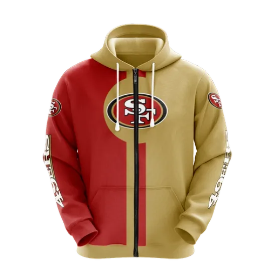 San Francisco 49ers Men Full Zip Hoodie Jacket Sports Hooded Sweatshirt Coat Top