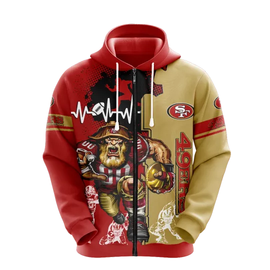 San Francisco 49ers Men Full Zip Hoodie Jacket Sports Hooded Sweatshirt Coat Top