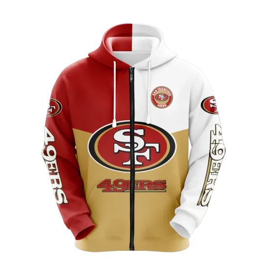 San Francisco 49ers Men Full Zip Hoodie Jacket Sports Hooded Sweatshirt Coat Top