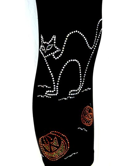 Plus Size Black Full-Length Leggings Embellished Rhinestone