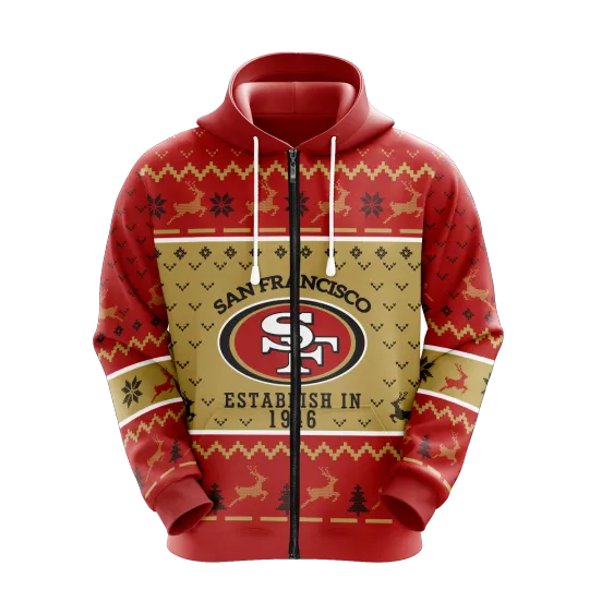 San Francisco 49ers Men Full Zip Hoodie Jacket Sports Hooded Sweatshirt Coat Top