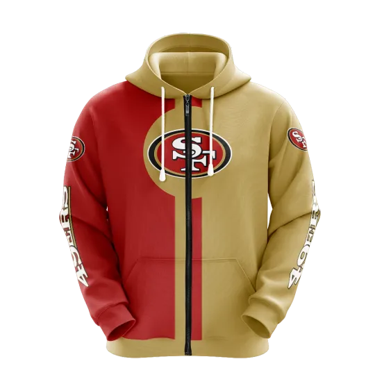 San Francisco 49ers Men Full Zip Hoodie Jacket Sports Hooded Sweatshirt Coat Top