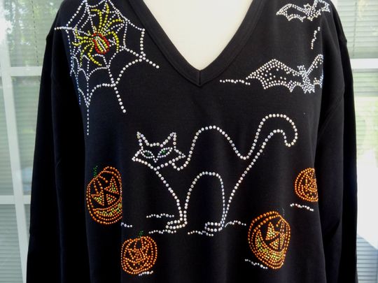 Plus Size Black Full-Length Leggings Embellished Rhinestone