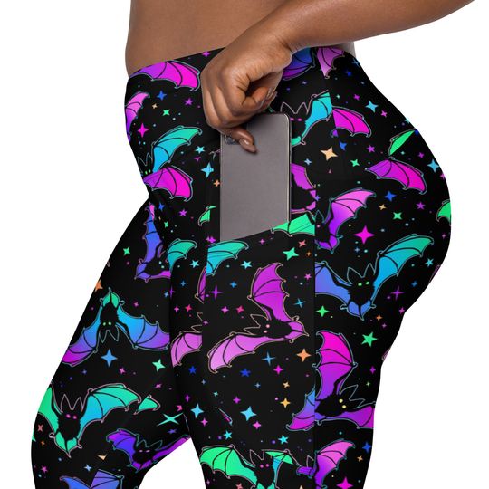 Rainbow Bat Crossover Leggings with Pockets