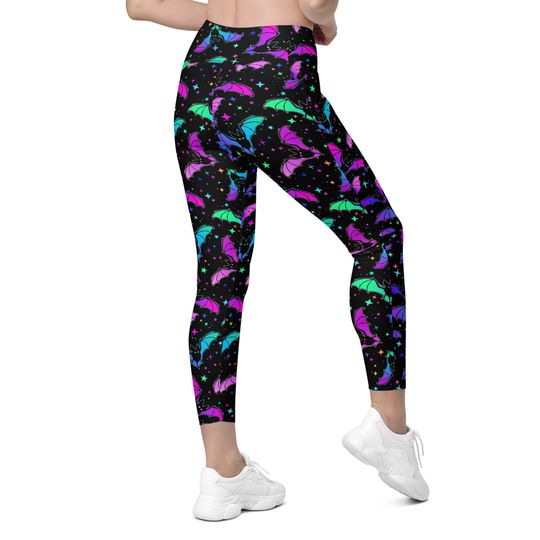Rainbow Bat Crossover Leggings with Pockets