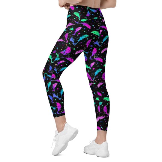 Rainbow Bat Crossover Leggings with Pockets