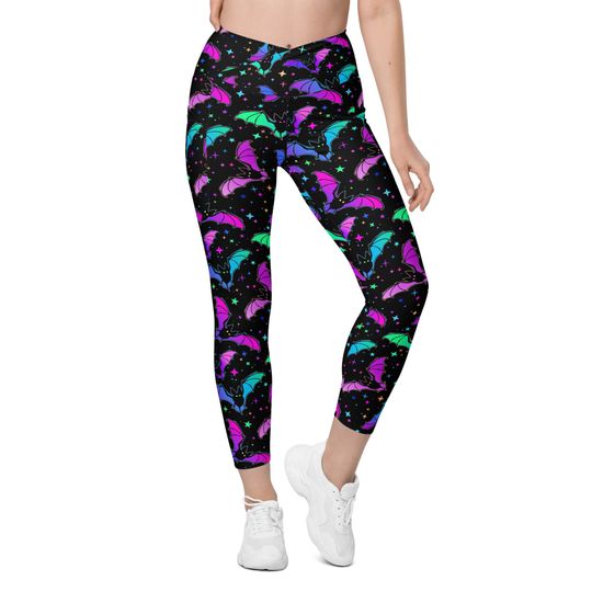 Rainbow Bat Crossover Leggings with Pockets
