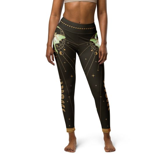 Luna Moth Witchy Yoga Leggings Hippy Boho Esoteric Luna Moth Meditation Pants