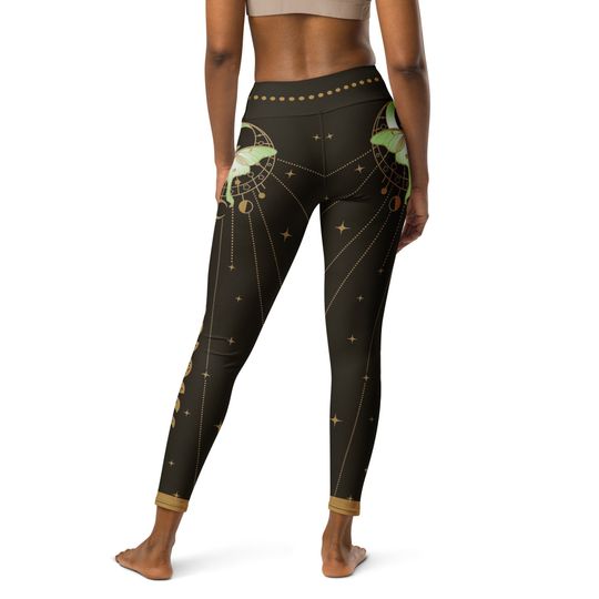 Luna Moth Witchy Yoga Leggings Hippy Boho Esoteric Luna Moth Meditation Pants