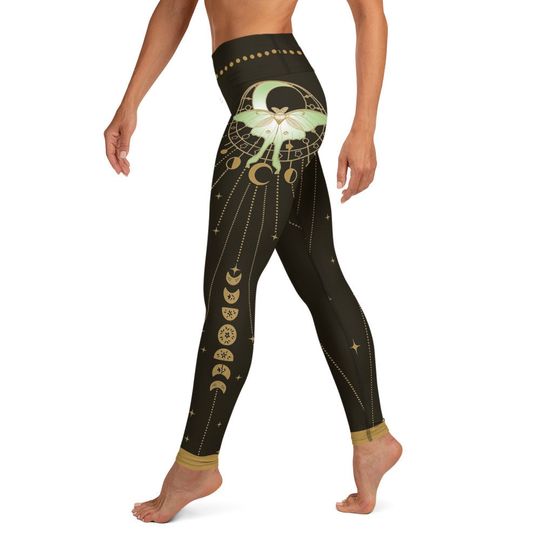 Luna Moth Witchy Yoga Leggings Hippy Boho Esoteric Luna Moth Meditation Pants
