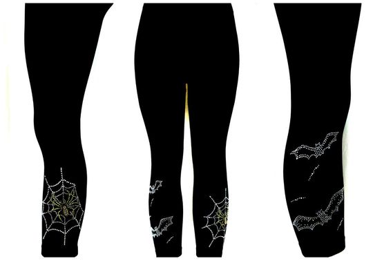 Plus Size Black Capri Length Leggings Embellished All Rhinestone Spider In Web