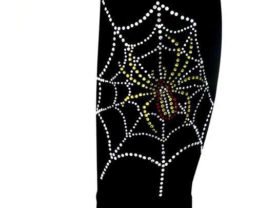 Plus Size Black Capri Length Leggings Embellished All Rhinestone Spider In Web