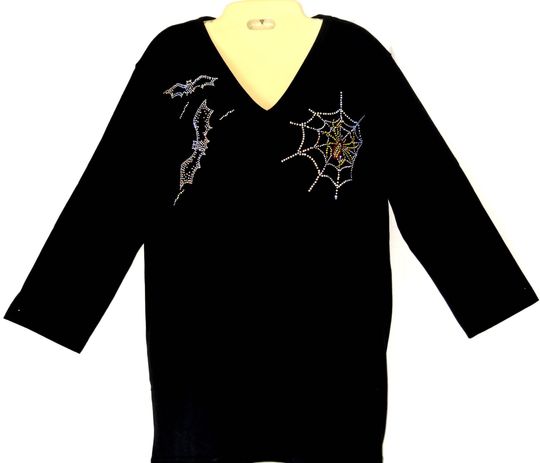 Plus Size Black Capri Length Leggings Embellished All Rhinestone Spider In Web