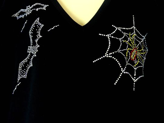 Plus Size Black Capri Length Leggings Embellished All Rhinestone Spider In Web