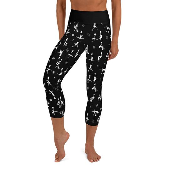 Black Pole Dancing Witch All Over Print Leggings Occult Pentacle Witchy