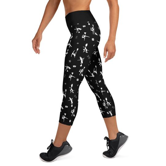 Black Pole Dancing Witch All Over Print Leggings Occult Pentacle Witchy