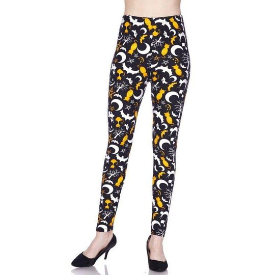 Reg One Size Women Halloween Leggings Imagery Of Ghost Cat Trees