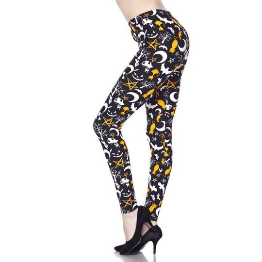 Reg One Size Women Halloween Leggings Imagery Of Ghost Cat Trees