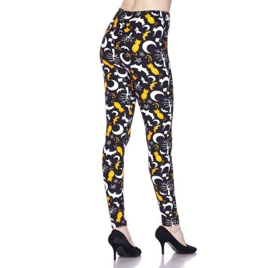 Reg One Size Women Halloween Leggings Imagery Of Ghost Cat Trees