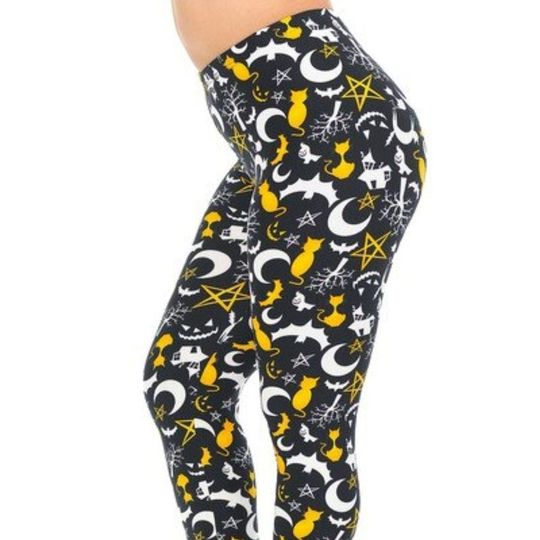Reg One Size Women Halloween Leggings Imagery Of Ghost Cat Trees