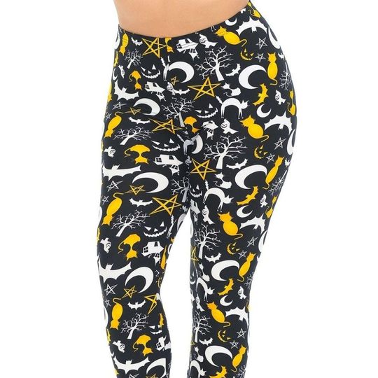 Reg One Size Women Halloween Leggings Imagery Of Ghost Cat Trees