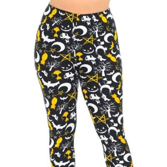 Reg One Size Women Halloween Leggings Imagery Of Ghost Cat Trees