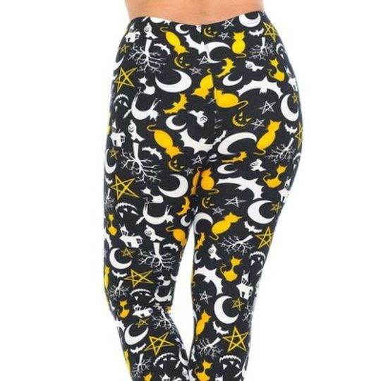 Reg One Size Women Halloween Leggings Imagery Of Ghost Cat Trees