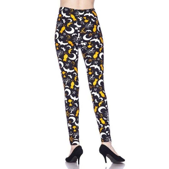 Reg One Size Women Halloween Leggings Imagery Of Ghost Cat Trees
