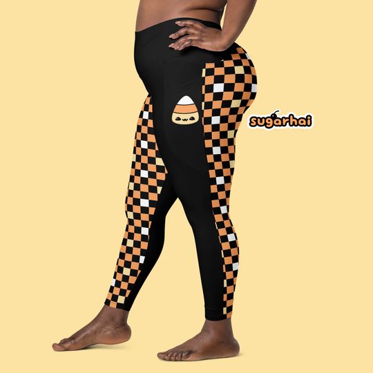 Halloween Leggings with Pockets, Candy Corn Details, Plus Sizes