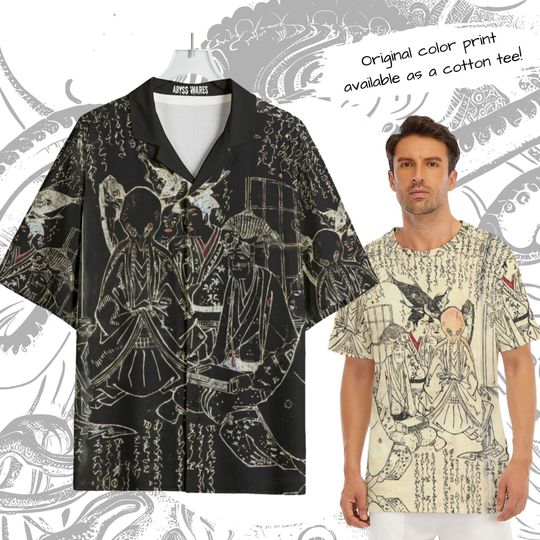 Ukiyo-e Cthulhu Shirt Rare Japanese inversion print Breezy soft Rayon