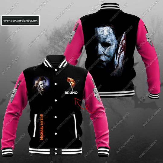 Personalized Michael Myers Colorful Baseball Jacket, Custom Halloween Baseball Jacket, Horror Movie Characters Baseball Jacket Man