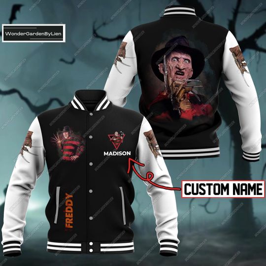 Halloween Freddy Baseball Jacket, Horror Movie Jacket Men, Costume Freddy Krueger Character Jacket, Killer Scary Streetwear Jacket