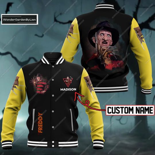 Halloween Freddy Baseball Jacket, Horror Movie Jacket Men, Costume Freddy Krueger Character Jacket, Killer Scary Streetwear Jacket